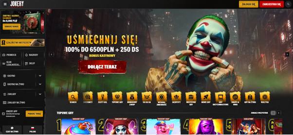 Zrzut ekranu witryny JOKERY kasyna